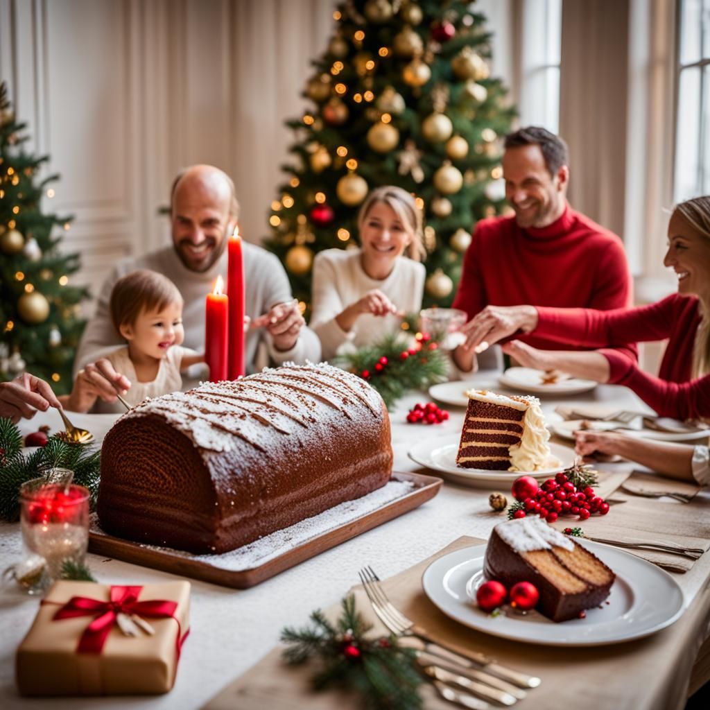 happy family, joie de vivre, festive table, Christmas tree, ...