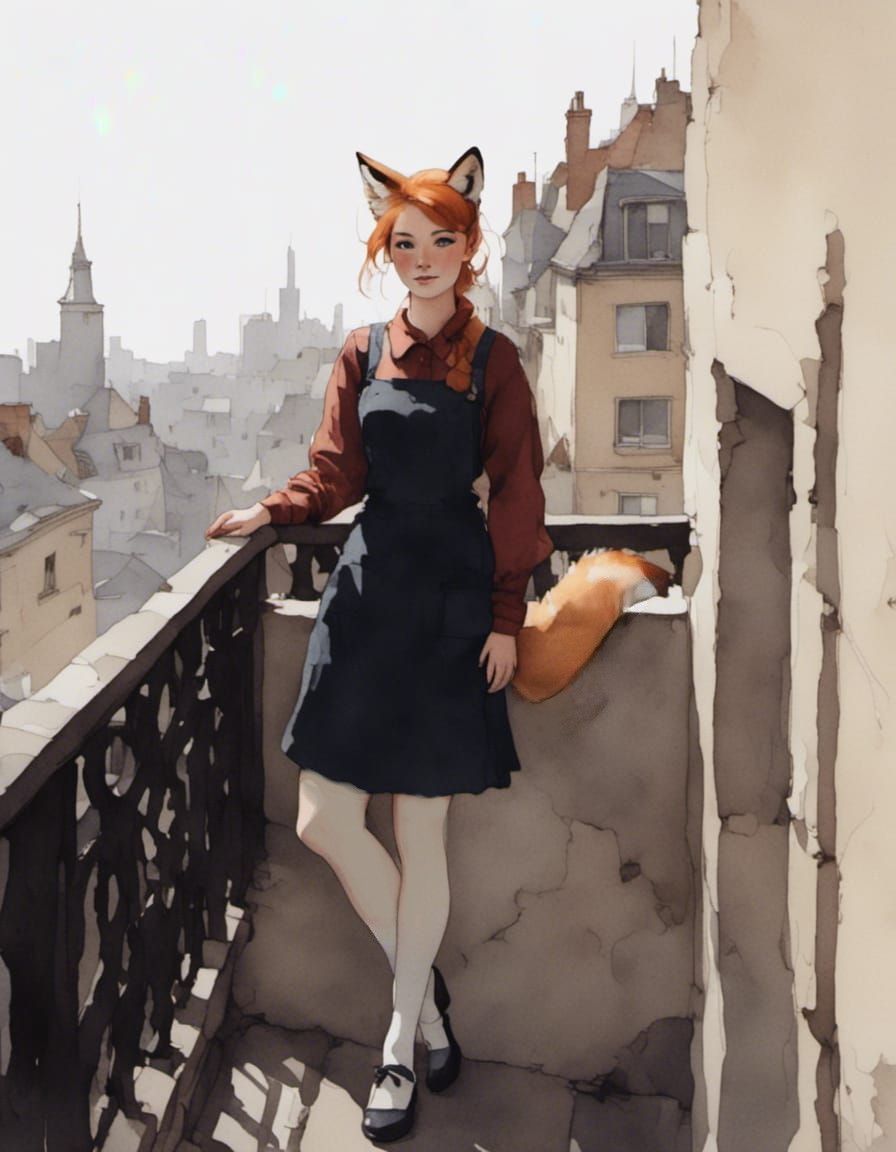 Adorable Fox-girl VIXEN standing on a balcony 2.