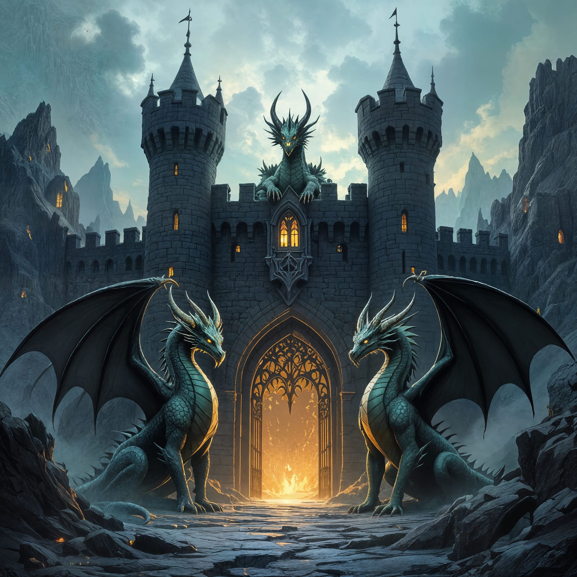 High in the rock mountains there as it's the giant black gothic looking stone wall of an evil ruler of magic. At the entrance to the fortifi...