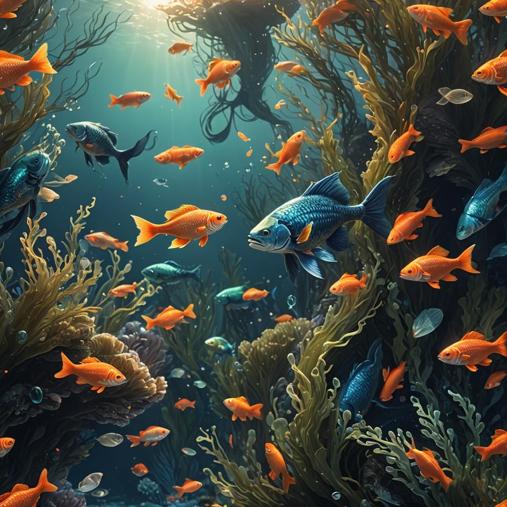 Trembling Fish in a Vibrant Fantasy Sea