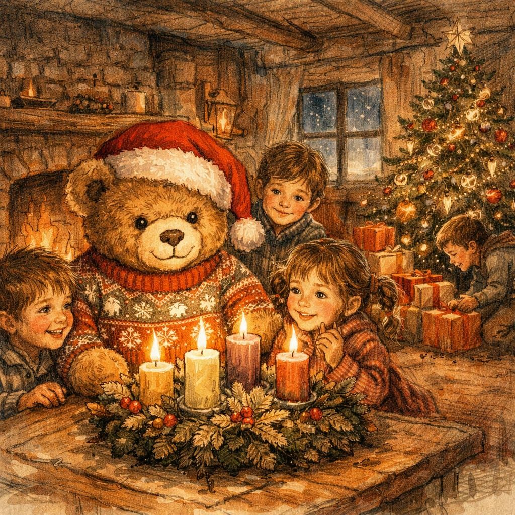 A cozy Christmas Eve with a teddy bear  by @Starloom