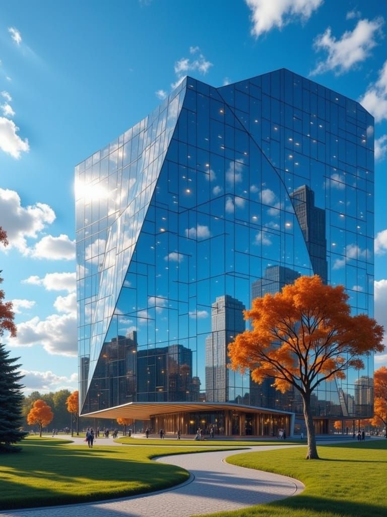 Modern Glass Skyscraper Reflecting Cityscape