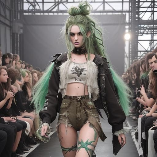 A fairy grunge model walking down a runway 