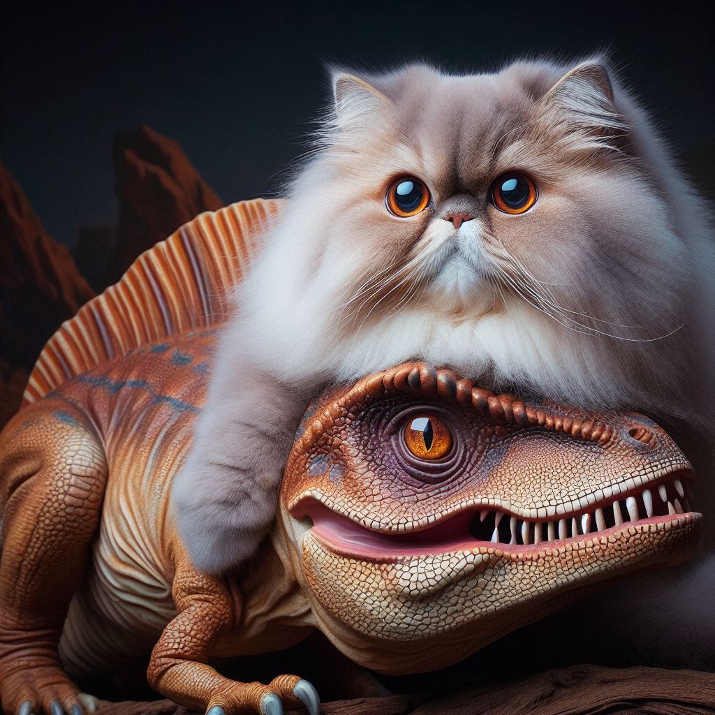 Himalayan/Persian Cat and Dinosaur are Best Pals