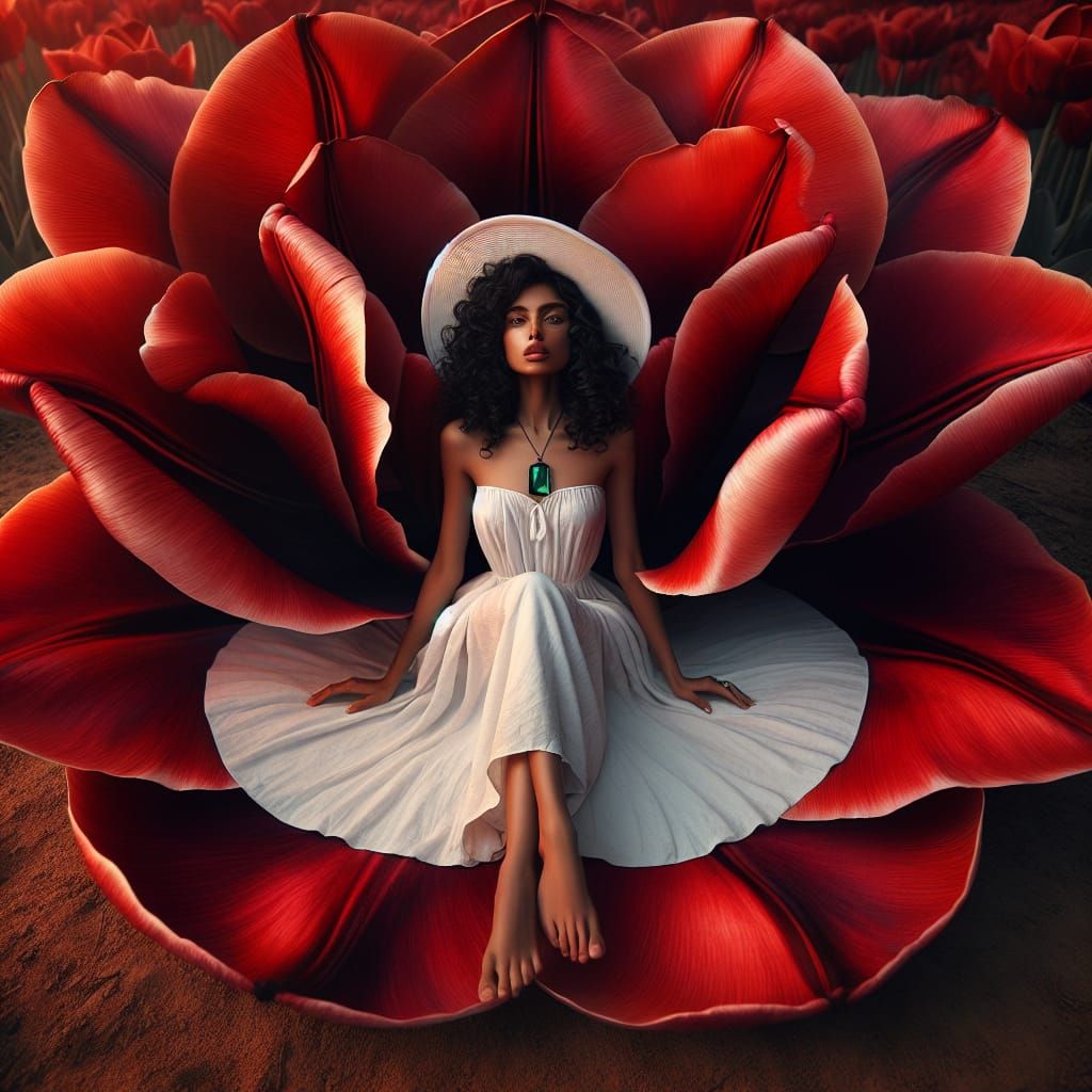 A captivating surreal image of a woman sitting gracefully in...