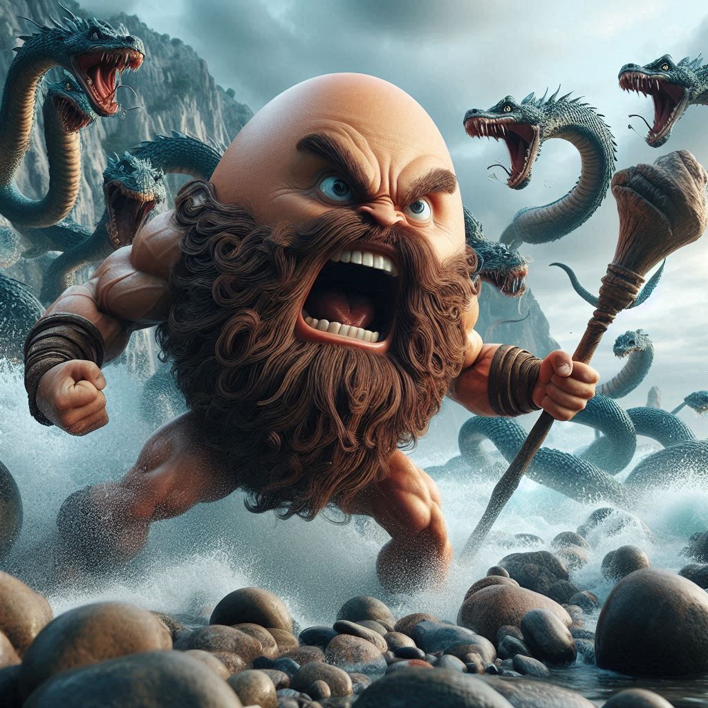 Angry Egg: Hercules Fighting the Hydra
