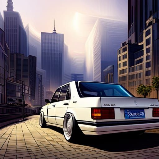 mercedes benz w201 190e, white, in the style of sabattier filter, 1990 ...