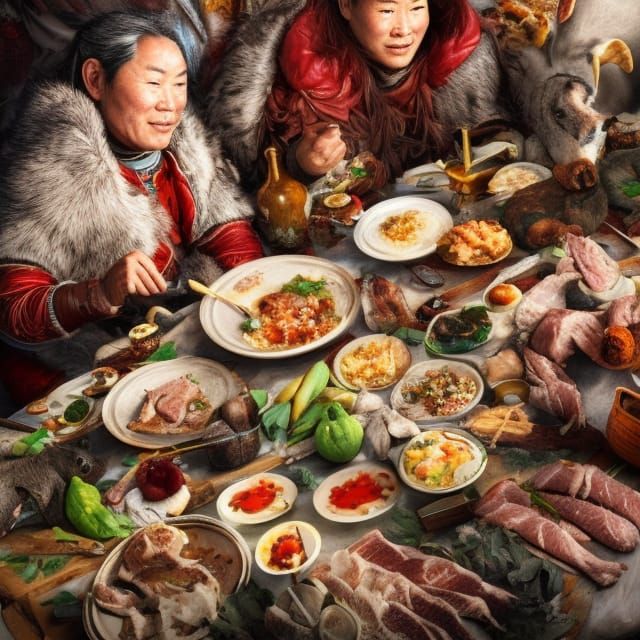 Inuit Feast: Delicious Meat in Hyper-Realistic Style