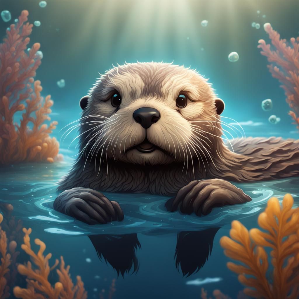 sea otter saying thank you with cute eyes - AI Generated Artwork ...