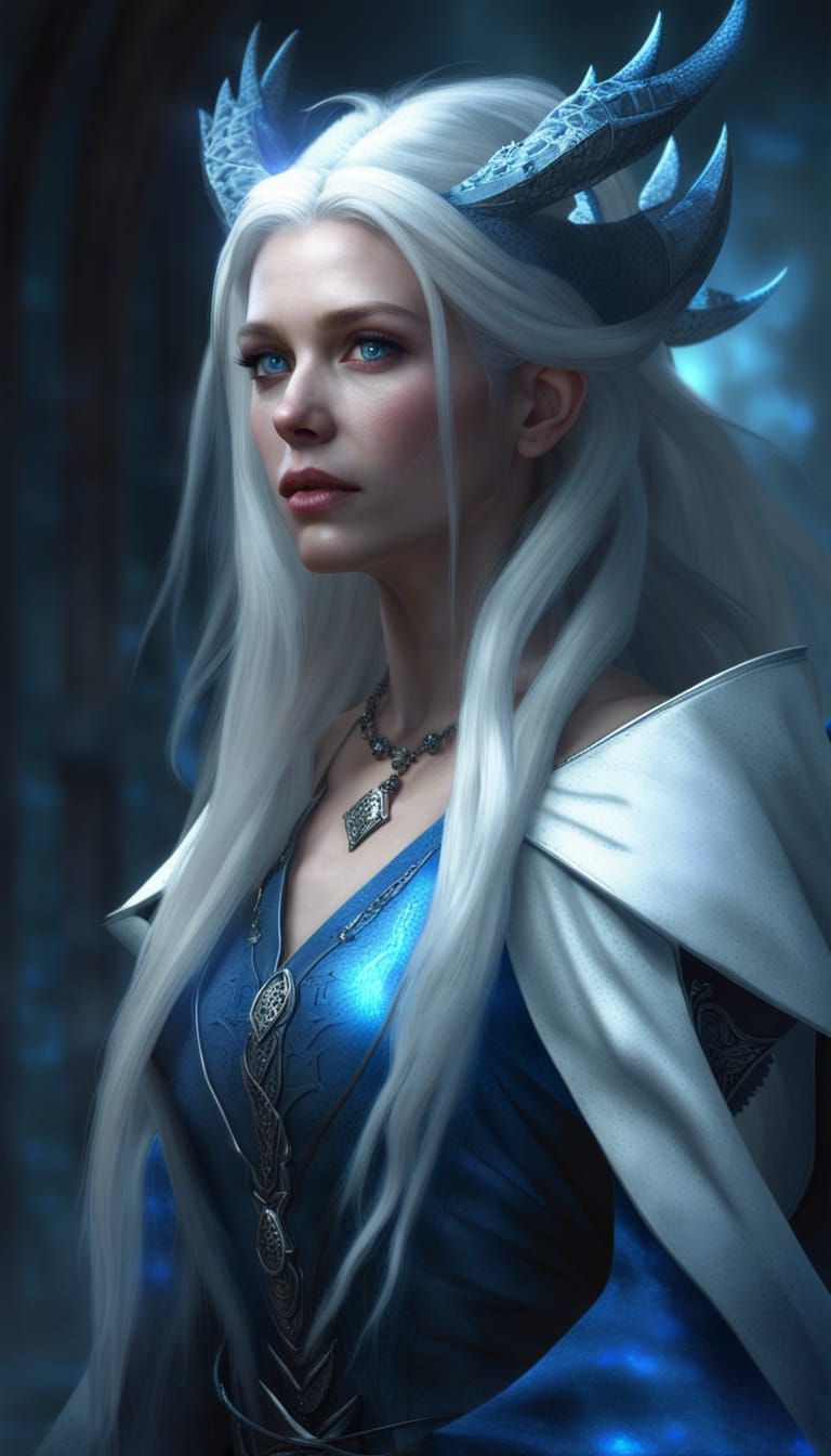 white dragon lady in blue outfit - AI Generated Artwork - NightCafe Creator