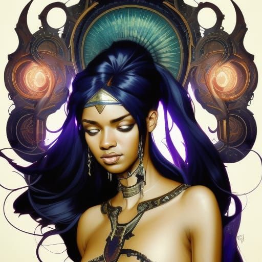 Fantasy Priestess Portrait in Art Nouveau Style