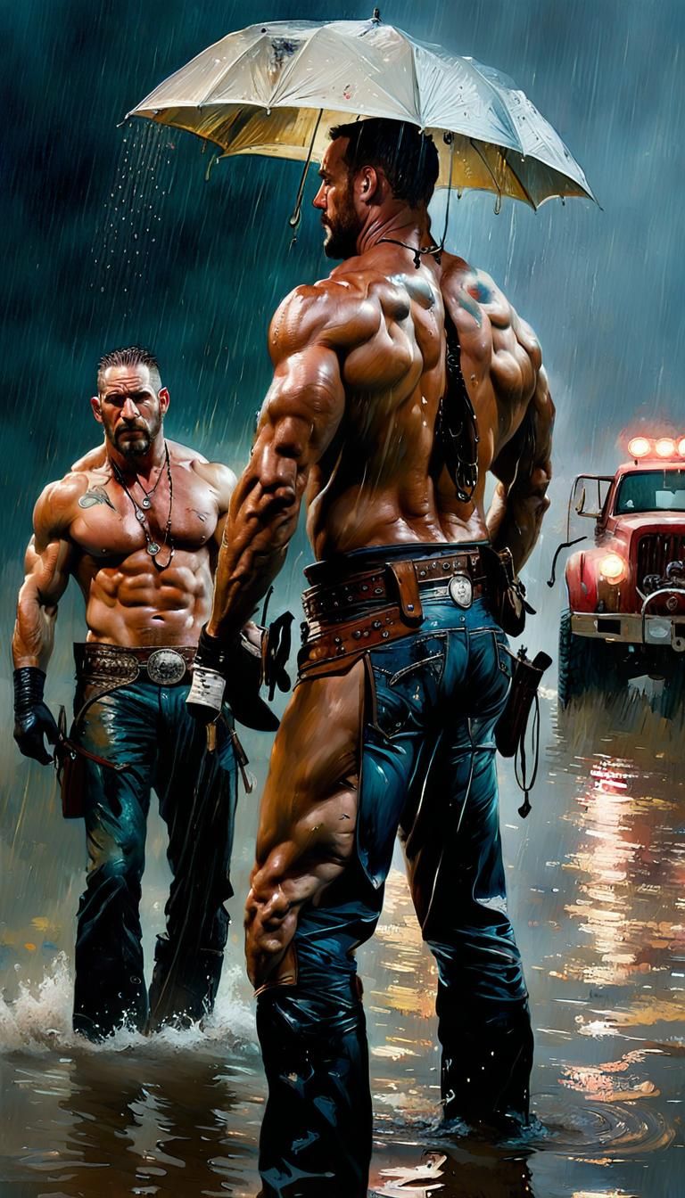 Cowboys in a rainstorm