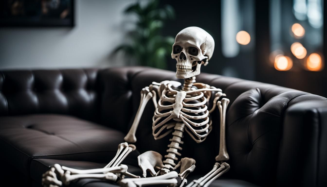 skeleton seating on sofa