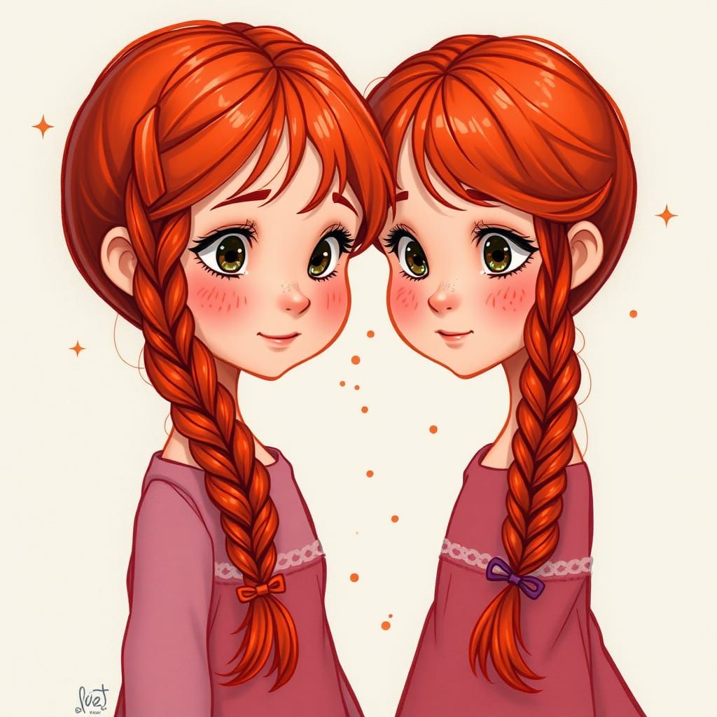 Red-Haired Twins in Animated Style