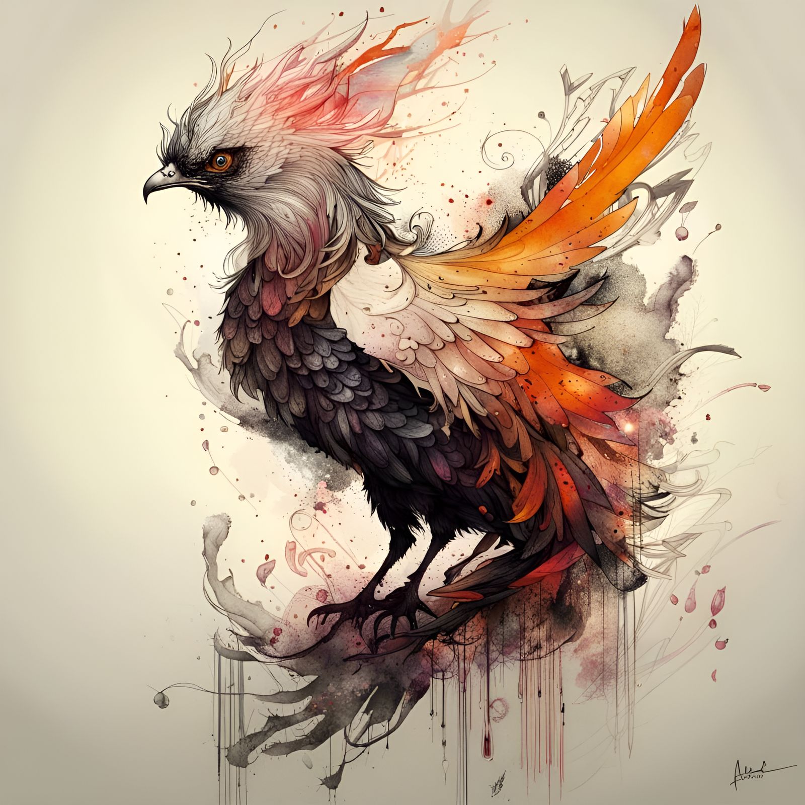 Anthropomorphic Phoenix Bird with Fire Effects