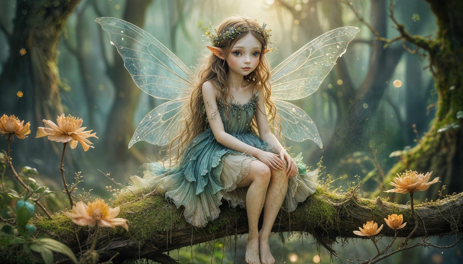 Whimsical Fairy in Watercolor with Glowing Mushrooms