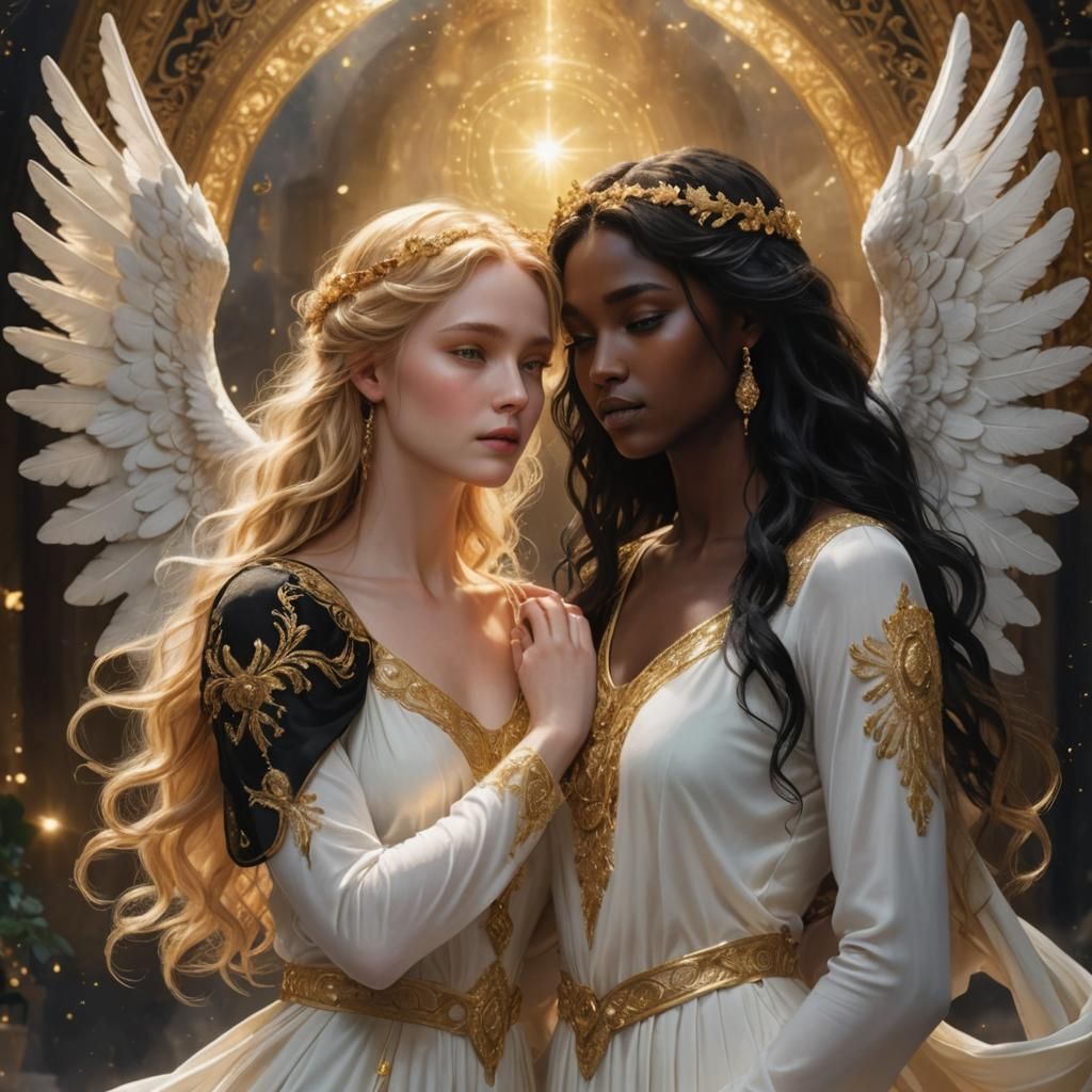 Angels Embrace: A Vision in Chiaroscuro Style