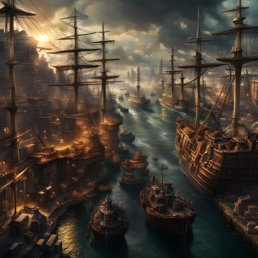 a busy port Epic cinematic brilliant stunning intricate meti...