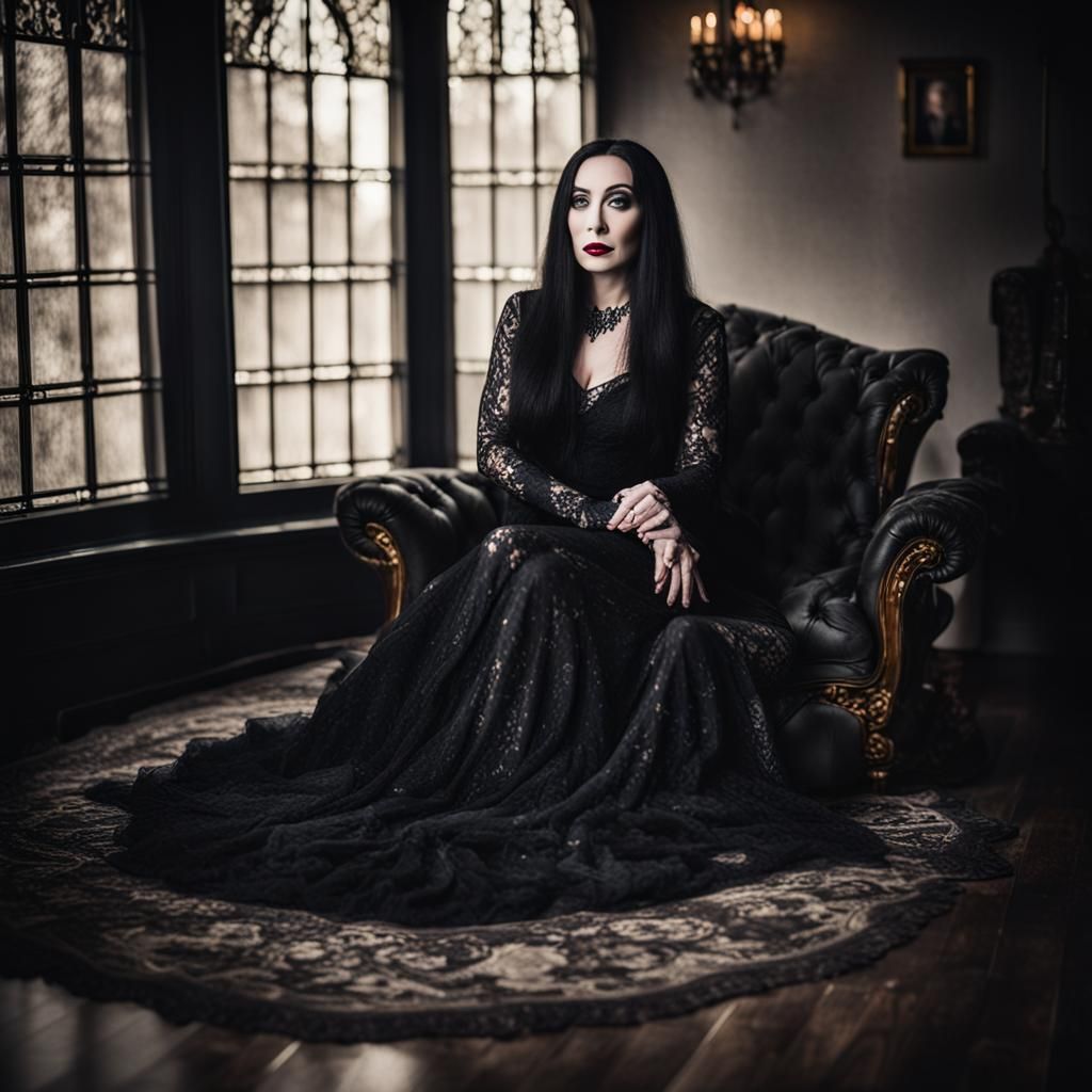 Boudoir photoshoot with Morticia Addams - AI Generated Artwork ...