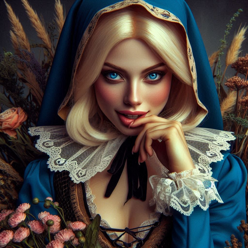 Blue Hood Elegance: Eine Umwerfende Blonde Schönheit