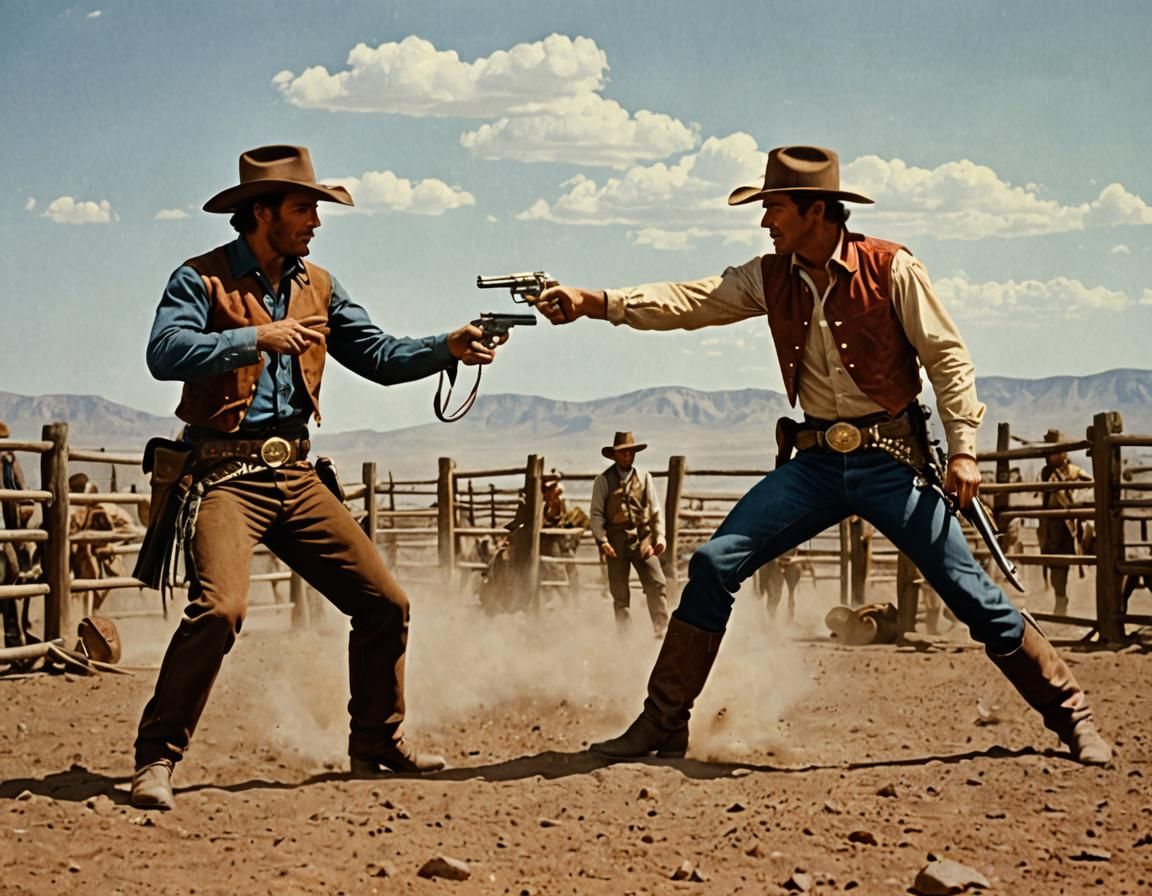 a western duel between two cowboys