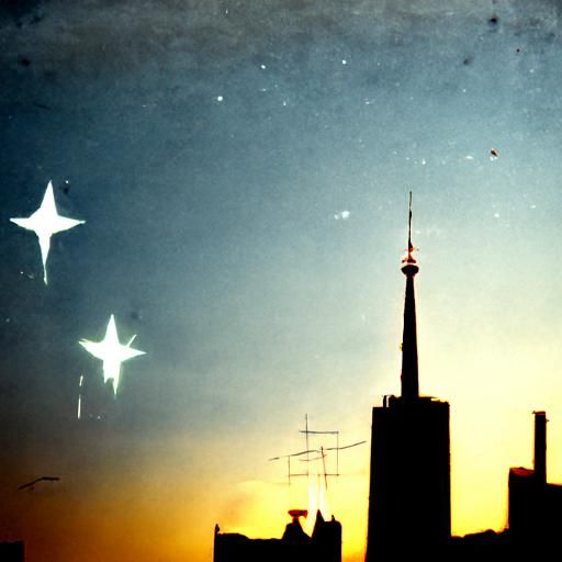 Vintage star shining over a city