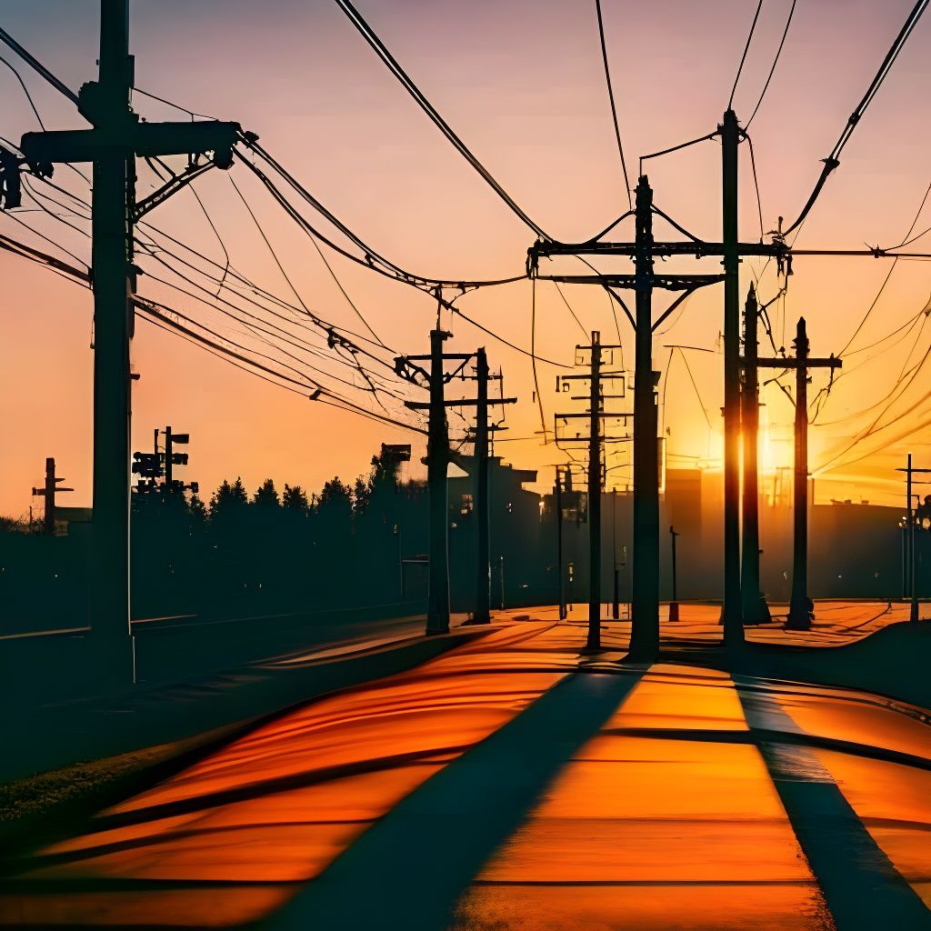 urban powerlines and powerpoles casting shadows golden hour golden hour back lit 8K resolution 64 megapixels ...  by @cybr