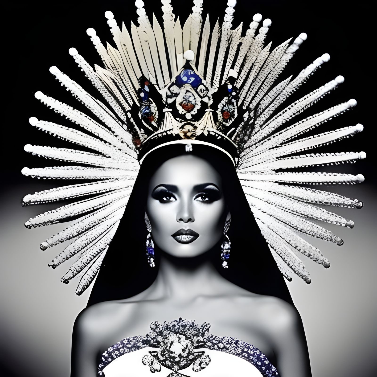 A beautiful Mexican Queen from long ago, honoring the Sun God. AI