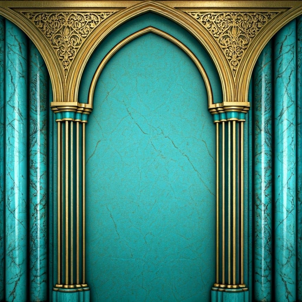 Golden Turquoise Ottoman Palace with Intricate Marble Column...