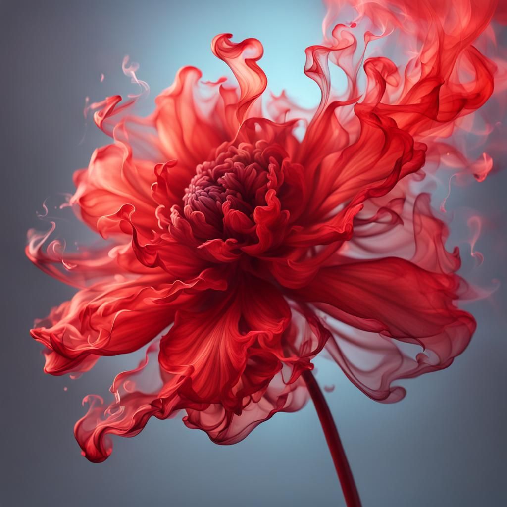 realistic smoke translucent red flower made of only of smoke  by @Charlie