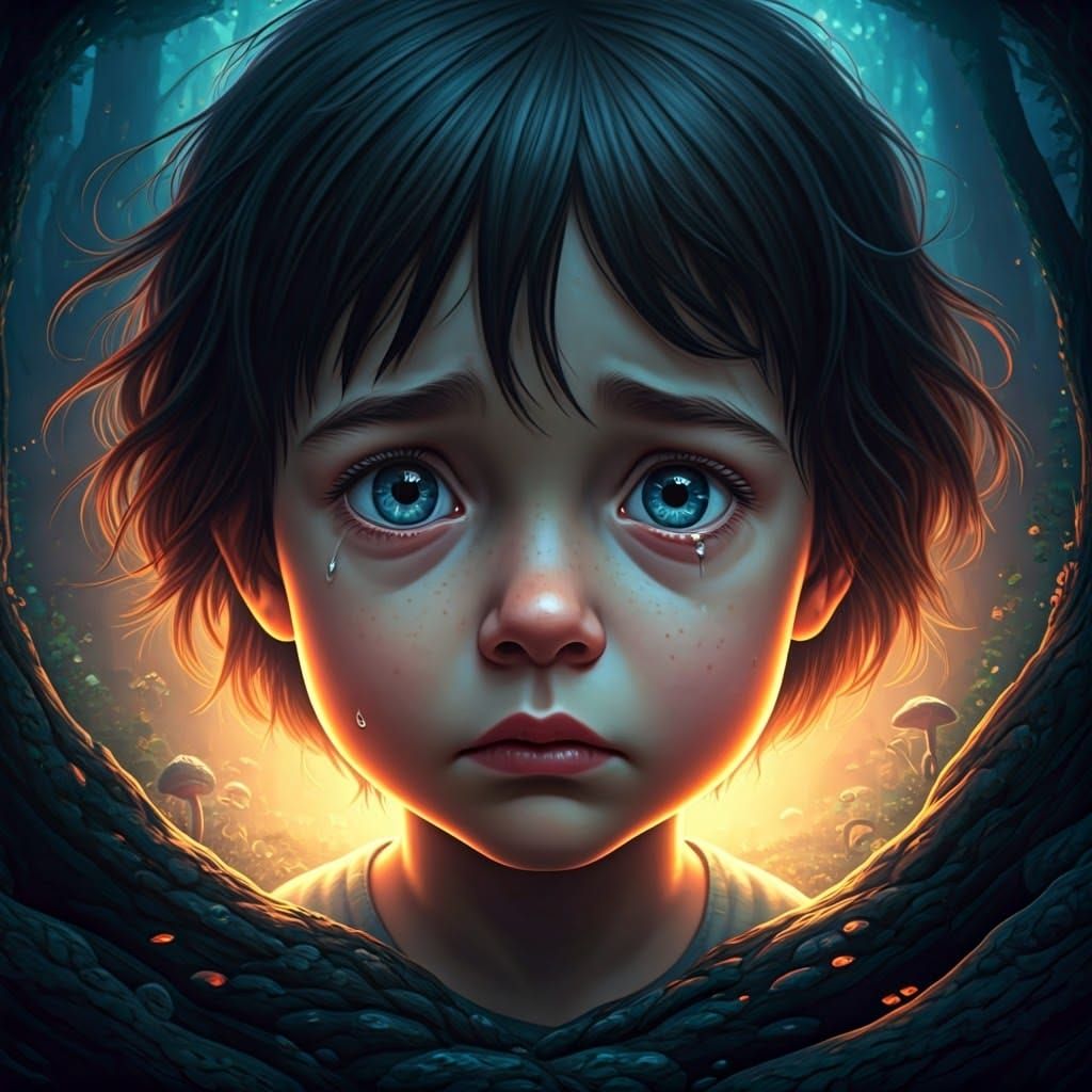 Mystical Fantasy Scene with Emotional Child