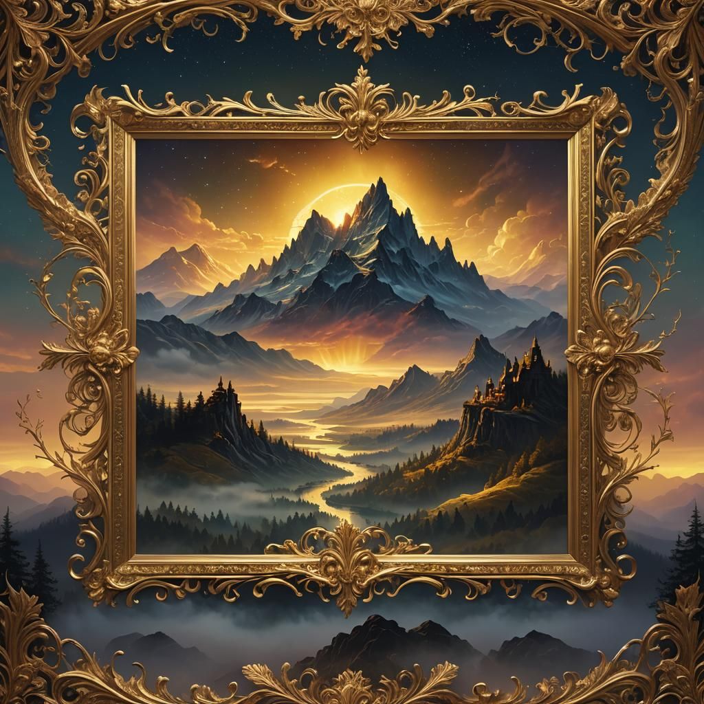 מסגרת זהב ובתוכה נוף חלומי