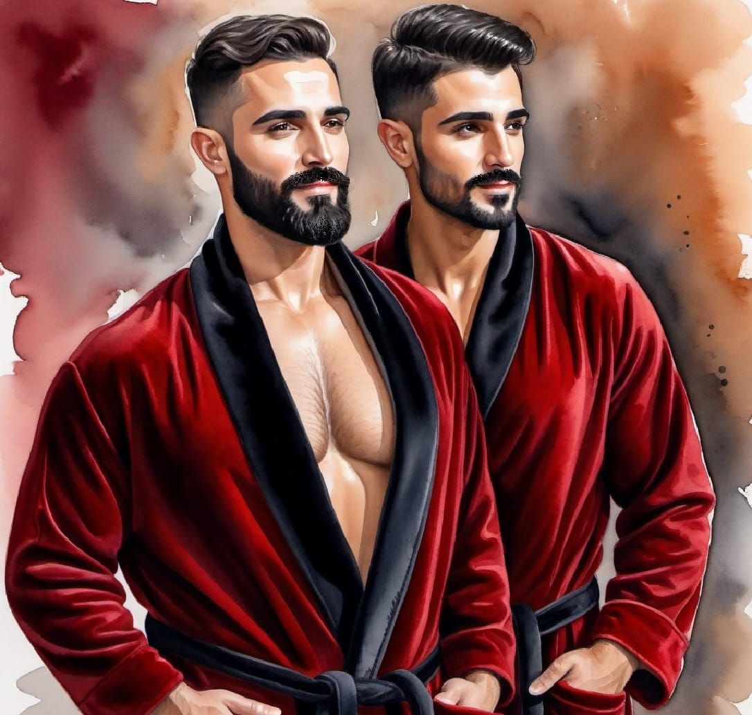 A hot couple: two handsome bearded men