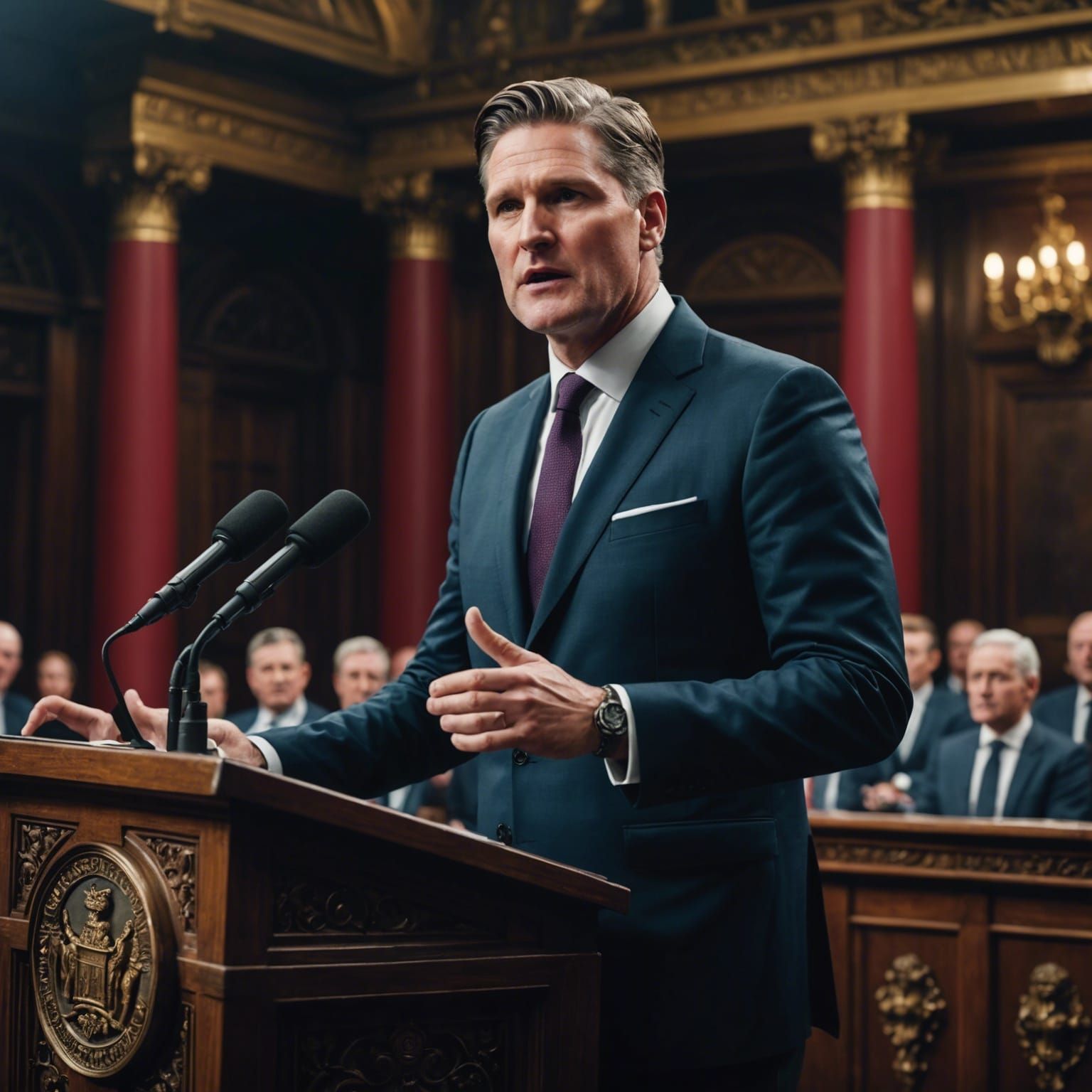 sir keir starmer stood behind podium giving a speech