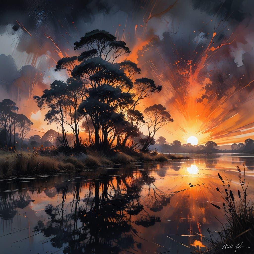 Sunset bay watercolour