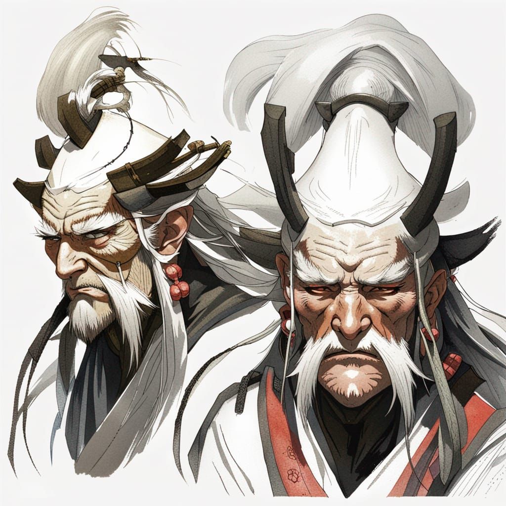 Wizened old samurai warrior concept art