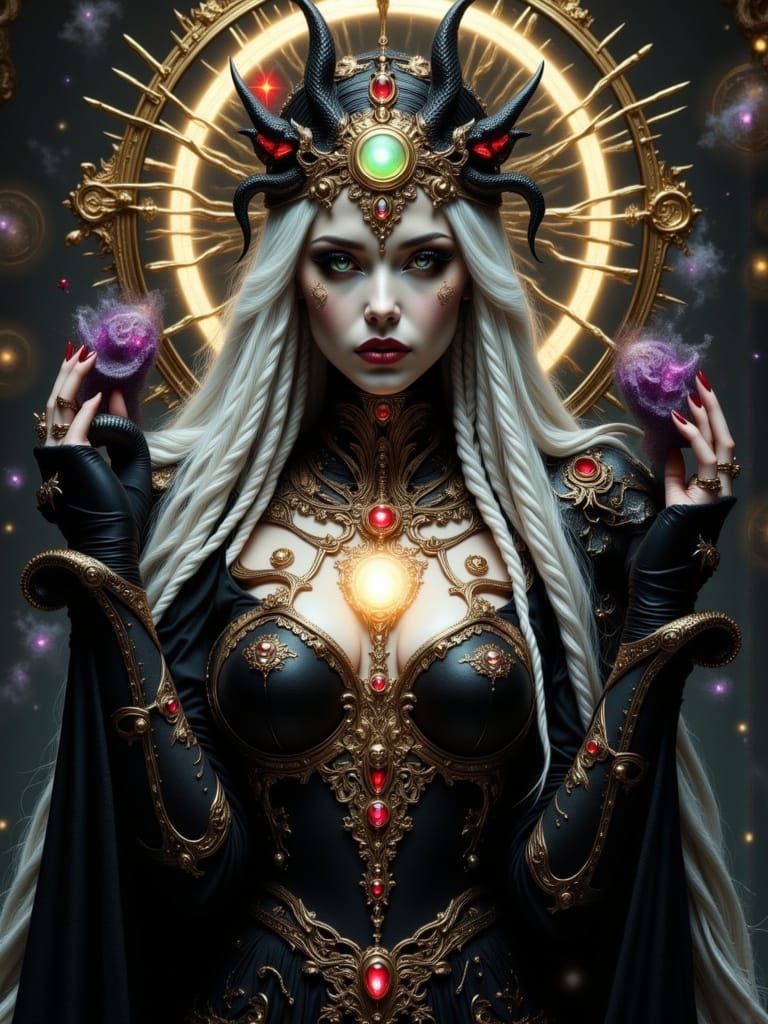 Gothic Sorceress Empress in Ornate Temple