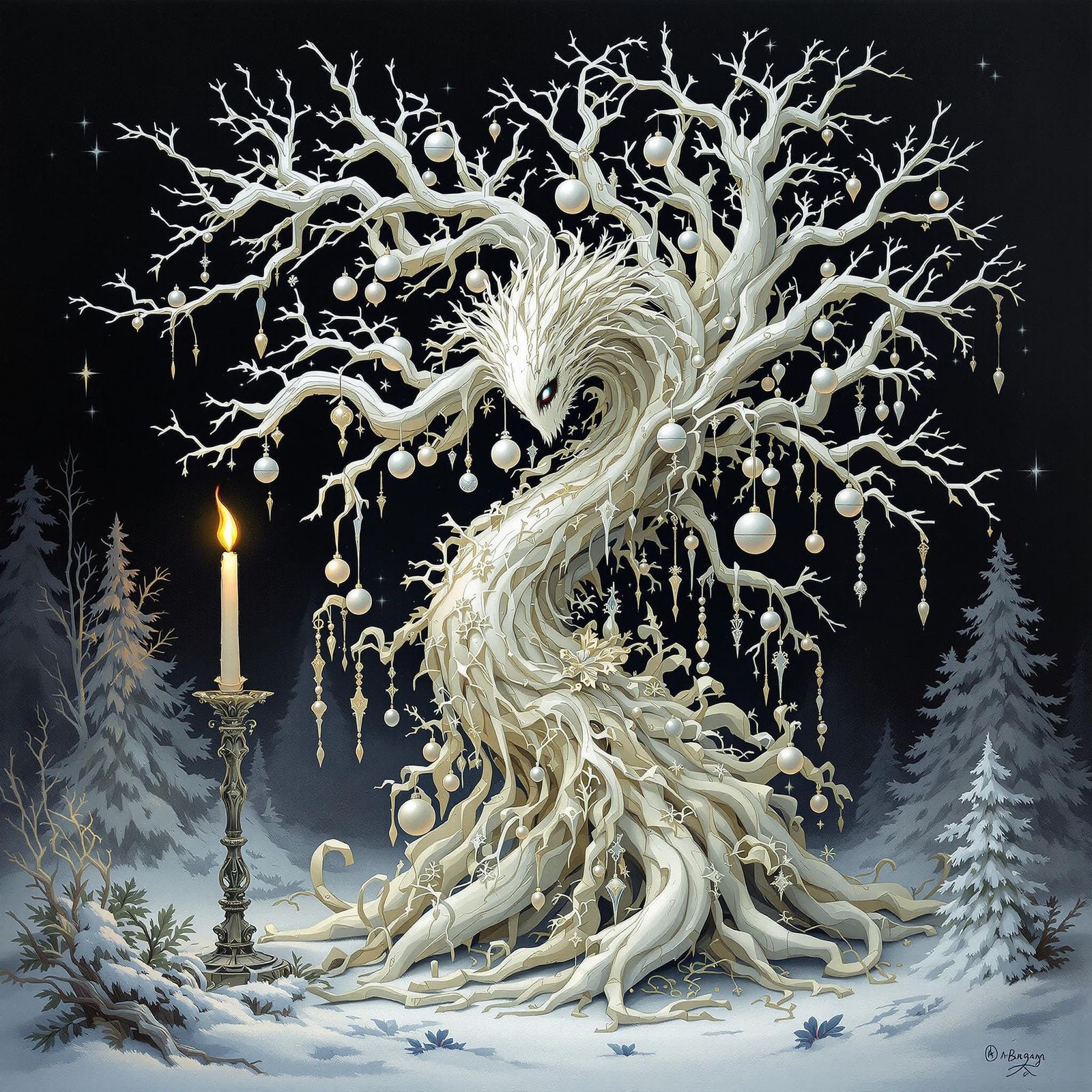 Ethereal Christmas Tree in Frosty, Gothic Landscape