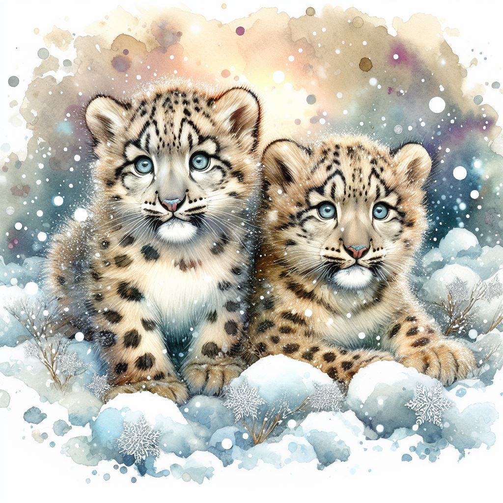 Leopard cubs in the snow