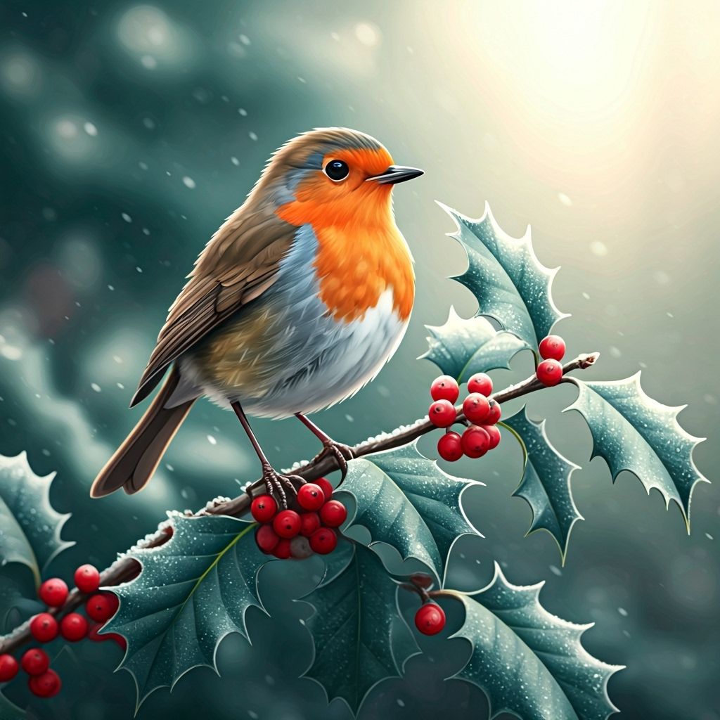 Robin perched on a frosty holly bush  by @Al_in_Tanzania