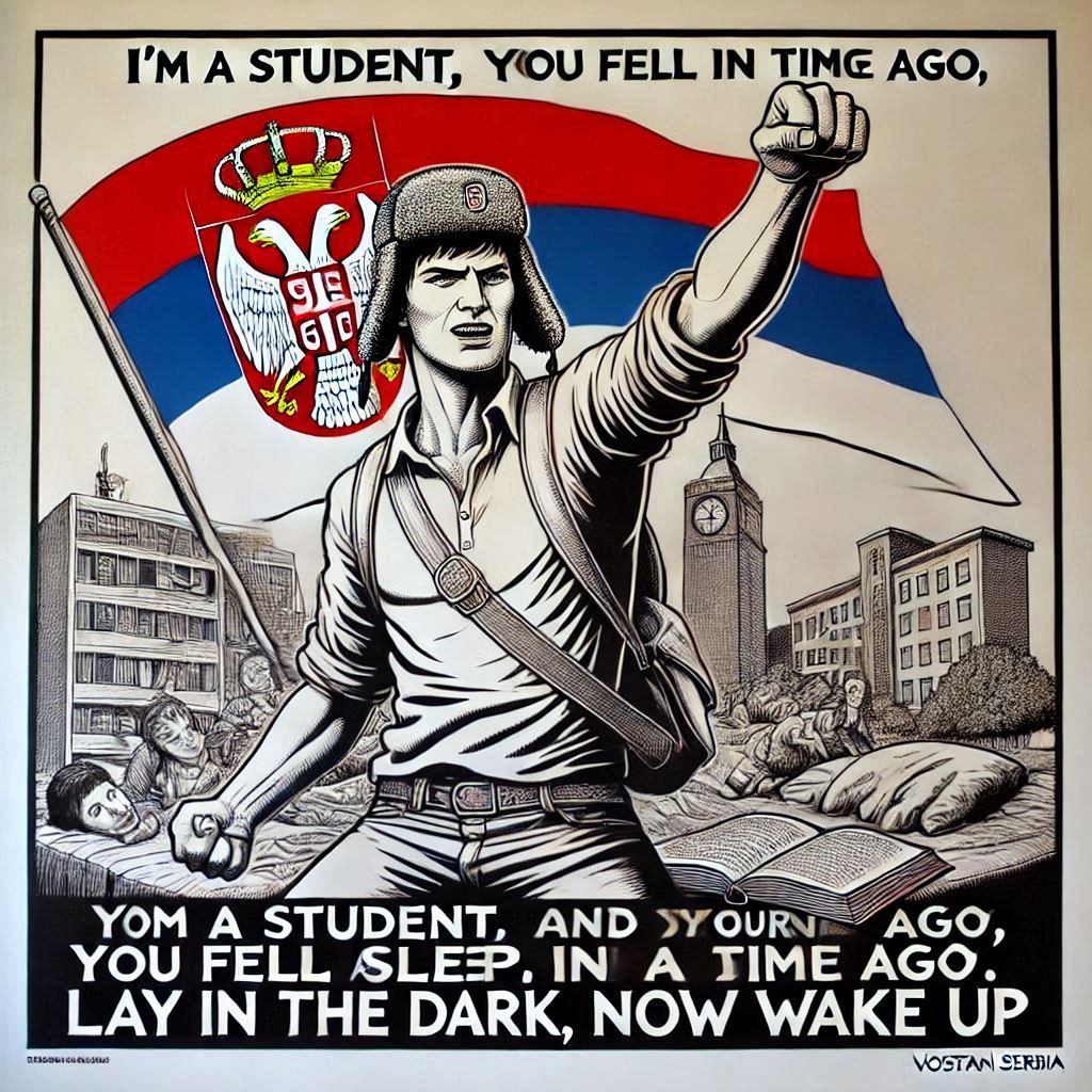 Studentski hor, i naravno da su pankeri na pravoj strani. Vostani Serbie, davno si zaspala, u mraku ležala sad se probud...