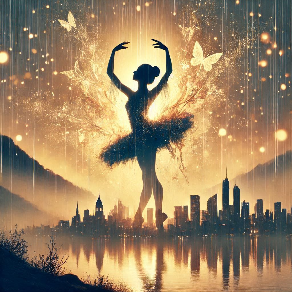 double exposure beautiful fantasy DALL-E 3 portrait landscape..