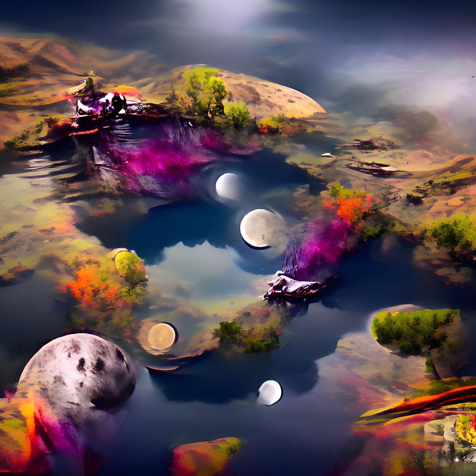 moon reflected in a tranquil pond #film matte painting mixed...
