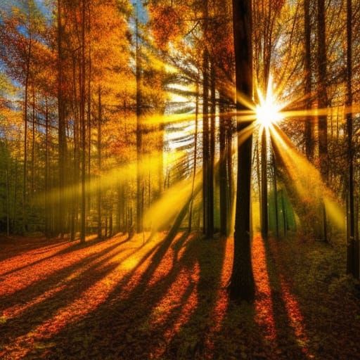 sun setting in the autumn forest  by @Johan Smith