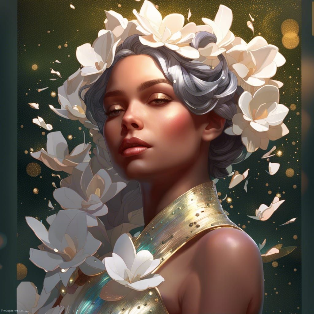 Glitter Gardenias Portrait in Hyperdetailed Style