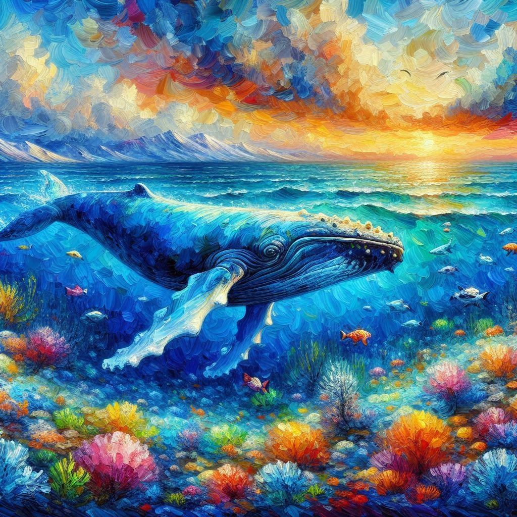 A humpback whale, impasto painting