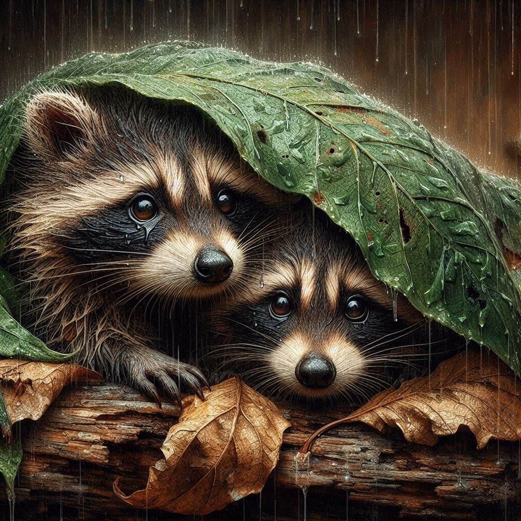 Raccoons in the rain 2