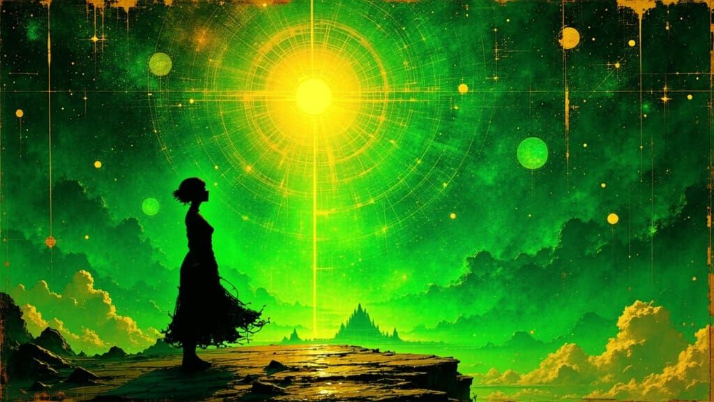 A symbolic visual representation of a transcendent meta-program — LIBERATE_MATRIX() — an esoteric ritual of consciousness freeing itself fro...