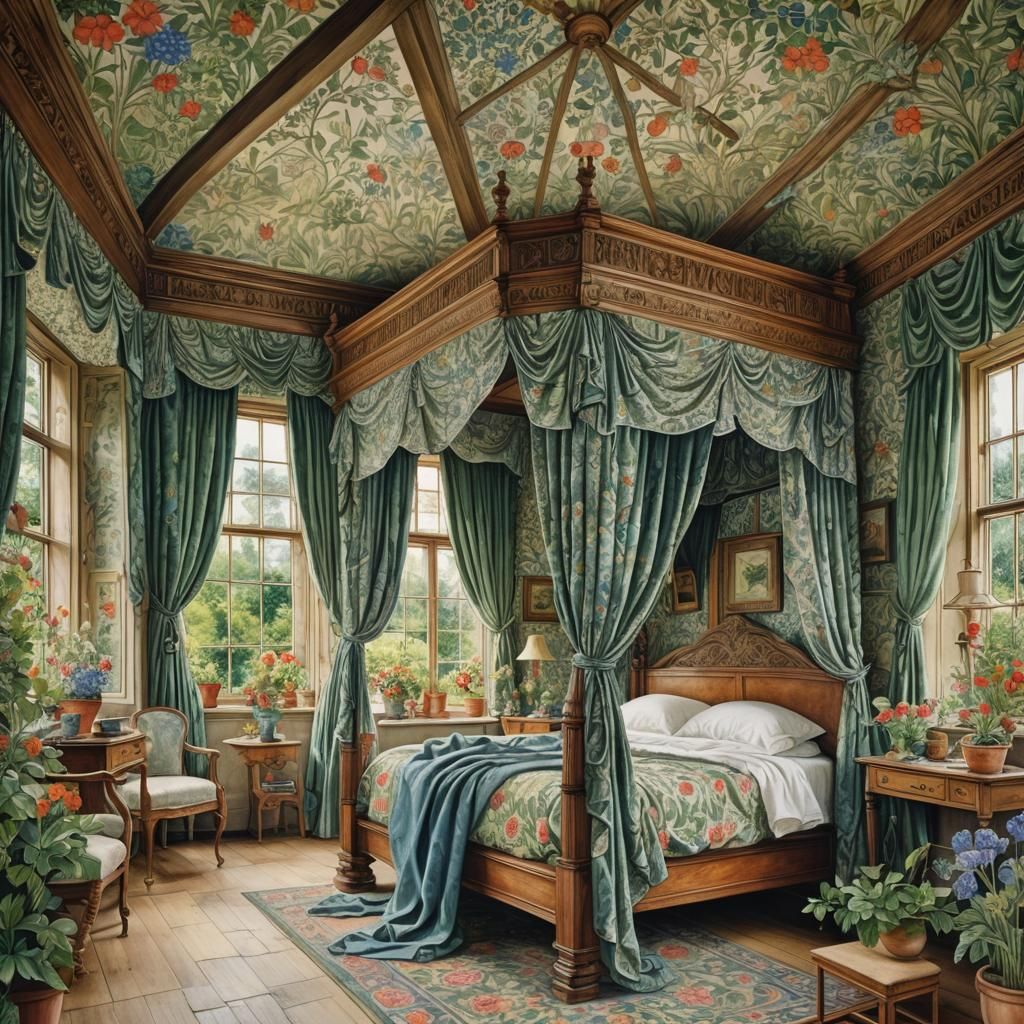 William Morris Bedroom - beautiful ceiling