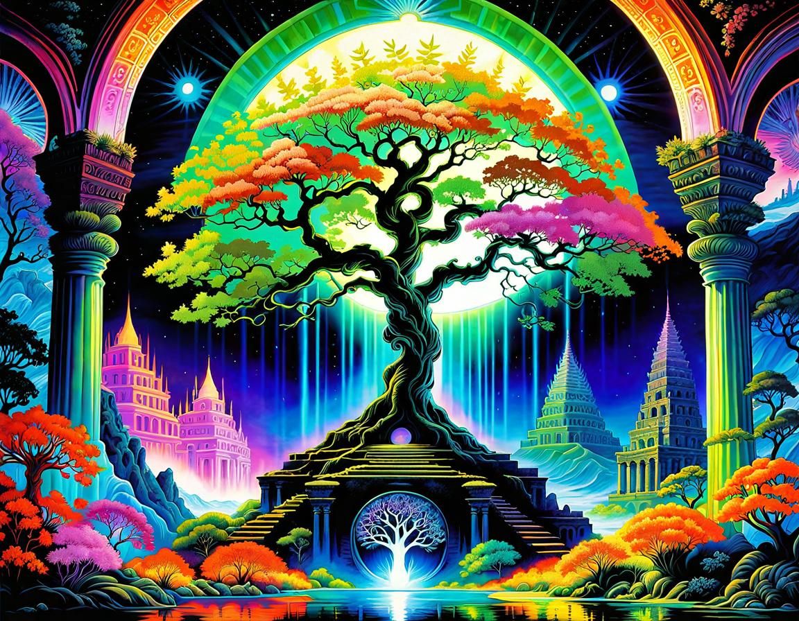 Black light epic fluorescent UV neon Tree of Life by Josephine Wall ...